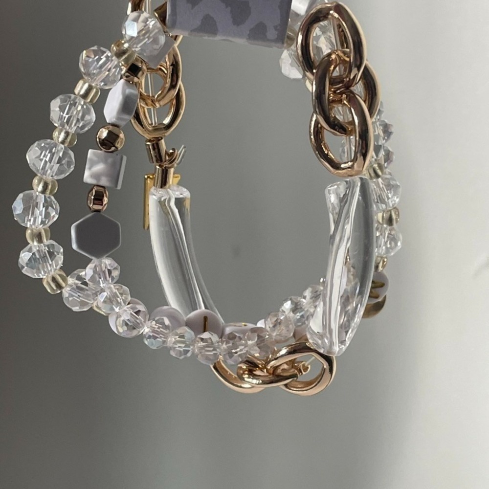 Erimish Bracelet Stack Set Gold White Crystal Beaded Mamacita Stretch Boho - Picture 3 of 4